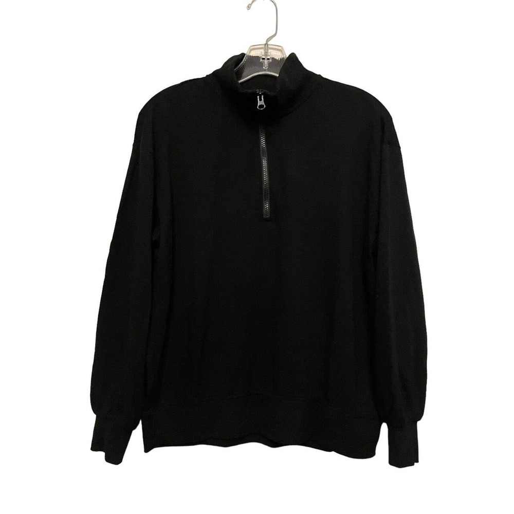 Three Dots Black 1/4 Zip Pullover Sweater Size Small Lightweight Mock Neck